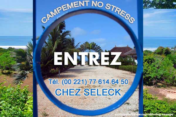 Campement " No Stress " Chez Seleck, les pieds dans l'eau dans un secteur calme proche de la Résidence Les Alizés à environ 3 km de Cap Skirring