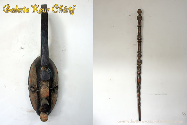 Masque Kuyu Centrafrique, Canne Baoulé Côte d'Ivoire  commerçant antiquité sénégal