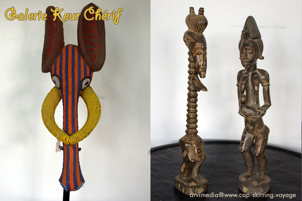 Masque perlé Baniléké éléphant Cameroun, Statues Sénifo Burkina Faso, Mali masque coloré