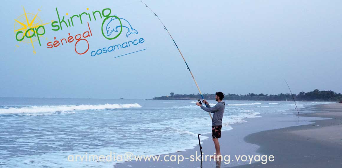 dorian degoutte à cap skirring soirée pêche en surfcasting sur la plage le lieu idéal pour les pêcheurs arvimedia